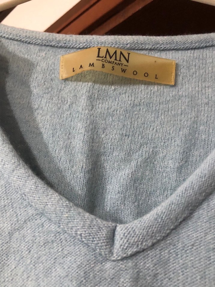 Açık mavi V Yaka Uzun Kollu Lamswoll Kadın Kazak - Görsel 3