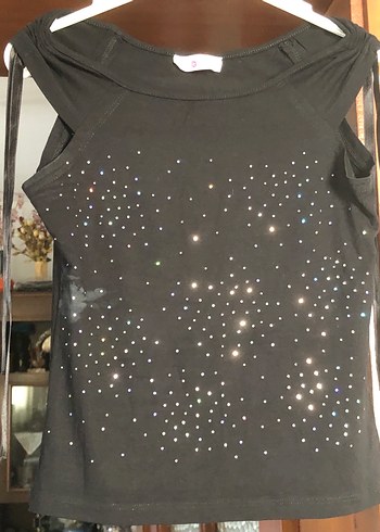 Parlak Pul İşlemeli Siyah penye bluz - Görsel 2