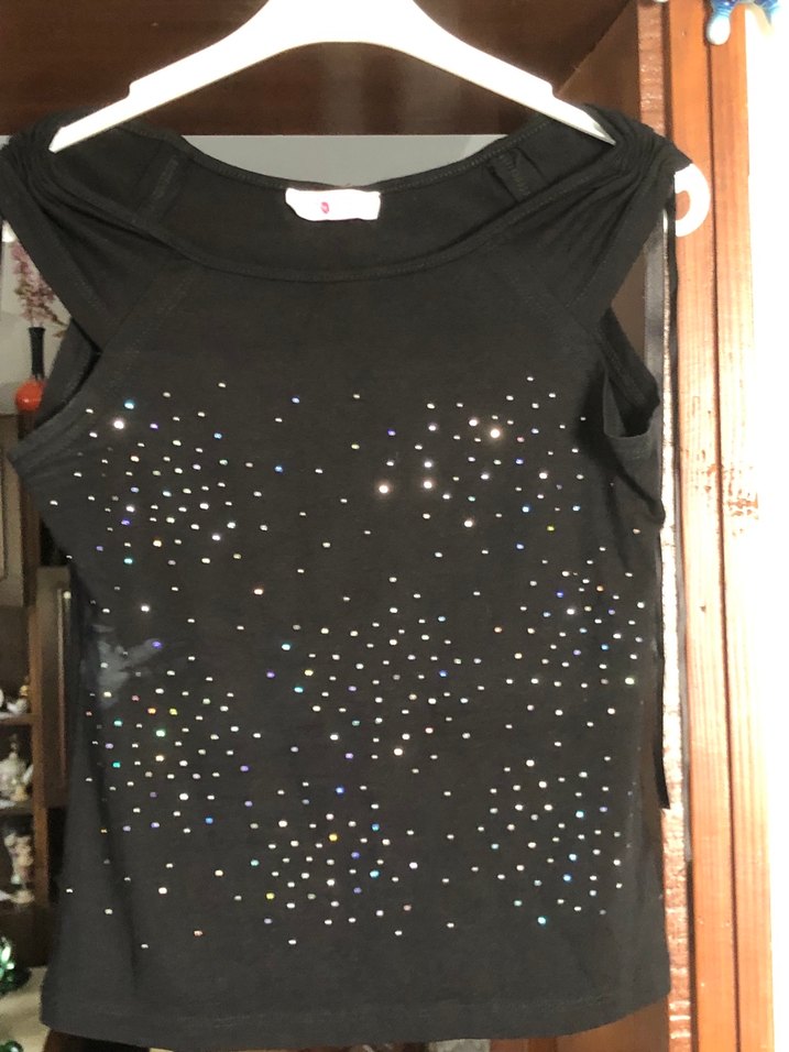 Parlak Pul İşlemeli Siyah penye bluz - Görsel 3