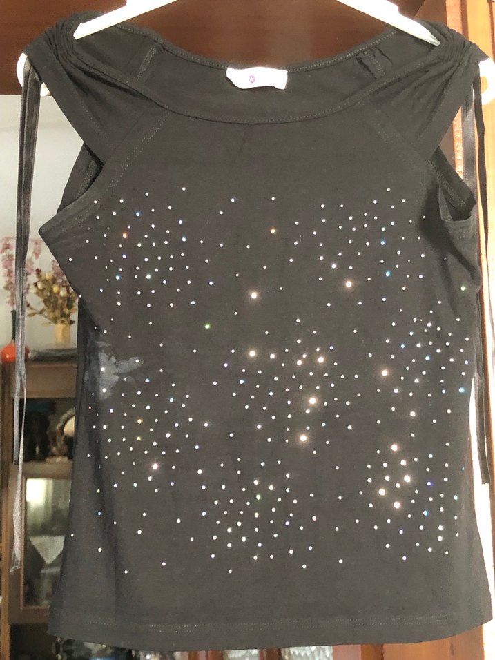 Parlak Pul İşlemeli Siyah penye bluz - Görsel 2