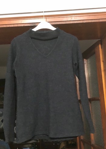 Siyah ince polar Kadın Yaka detaylı Kazak - Görsel 2