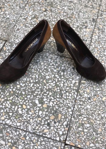 Kahverengi , süet , topuklu ayakkabı - Görsel 3