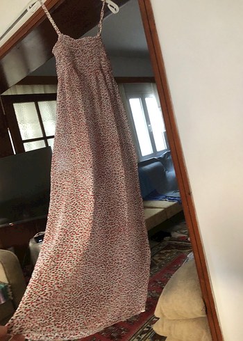 Kırmızı Küçük Desenli Uzun Askılı Transparan Plaj Elbisesi - Görsel 2