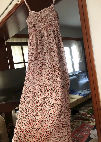 Kırmızı Küçük Desenli Uzun Askılı Transparan Plaj Elbisesi - Görsel 3