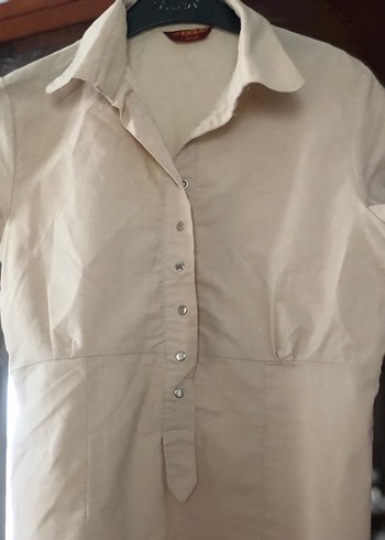 Bej Kısa Kollu Keten Gömlek - Görsel 2