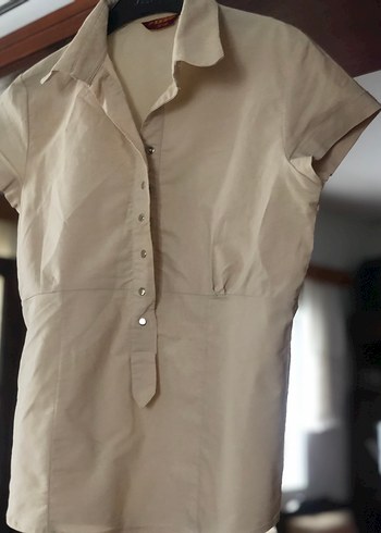 Bej Kısa Kollu Keten Gömlek - Görsel 4