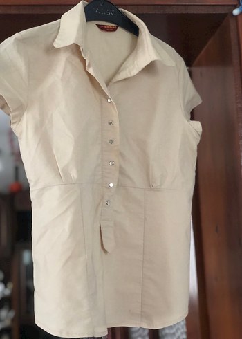 Bej Kısa Kollu Keten Gömlek - Görsel 3