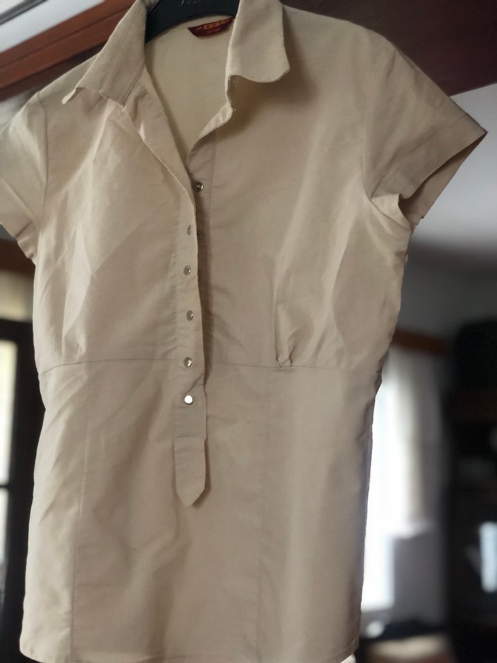 Bej Kısa Kollu Keten Gömlek - Görsel 4