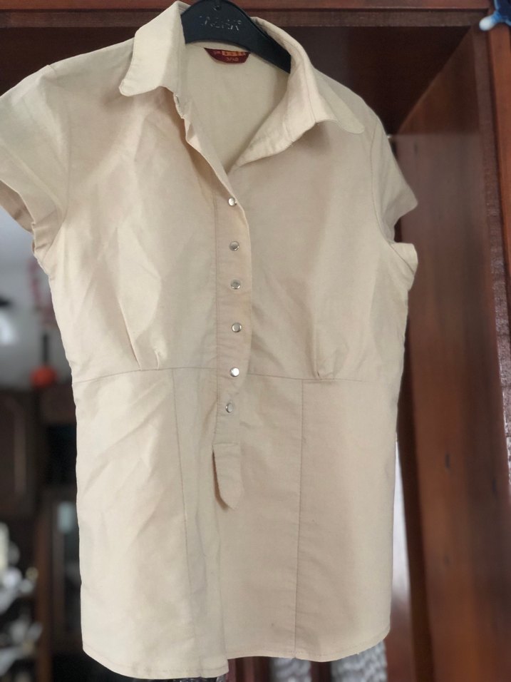 Bej Kısa Kollu Keten Gömlek - Görsel 3