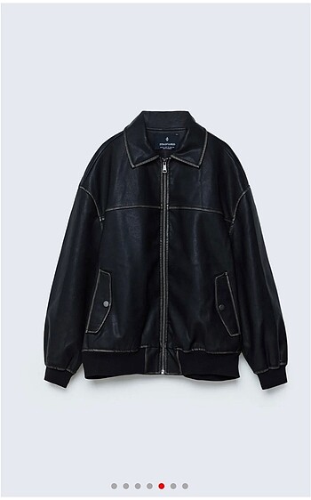 Stradivarius Stradivarius Bomber Siyah Deri Ceket