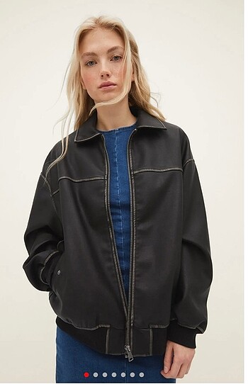 Stradivarius Bomber Siyah Deri Ceket