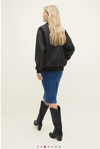 s Beden Stradivarius Bomber Siyah Deri Ceket