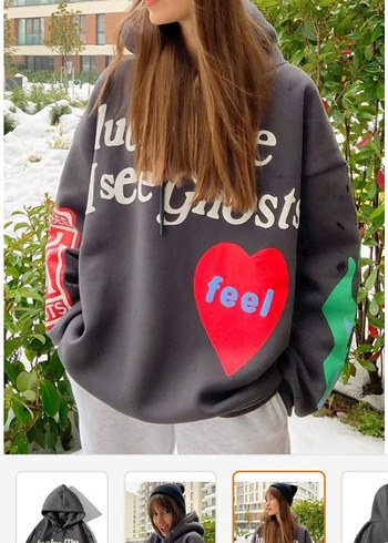 Diğer Kanye West Kadın Gri Kapüşonlu Oversize Sweatshirt