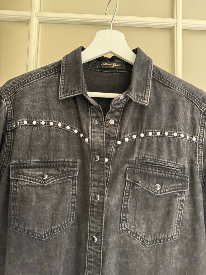 Düğmeli Gri Kadın Denim Ceket - Görsel 2