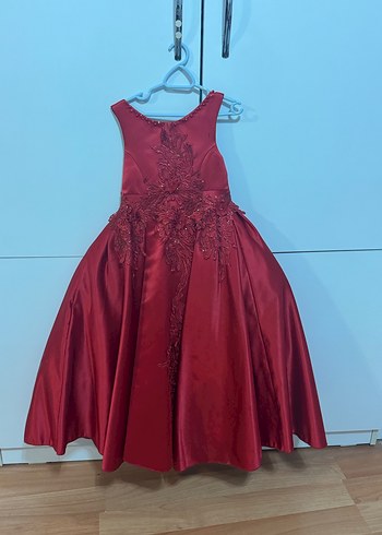 Bordo Nakışlı Klasik Kız Çocuk Abiye Elbise - Görsel 2