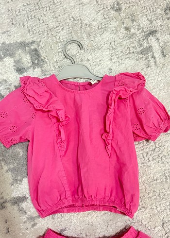 Pembe Fırfırlı Nakışlı Kız Bebek Takım - Görsel 4