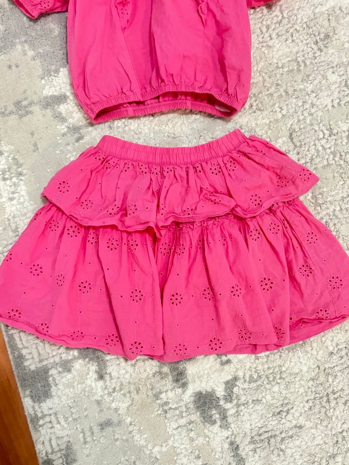 Pembe Fırfırlı Nakışlı Kız Bebek Takım - Görsel 3