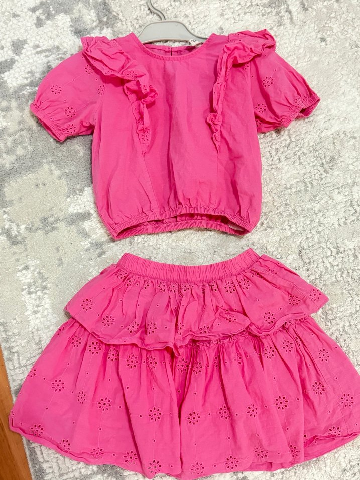 Pembe Fırfırlı Nakışlı Kız Bebek Takım - Görsel 2