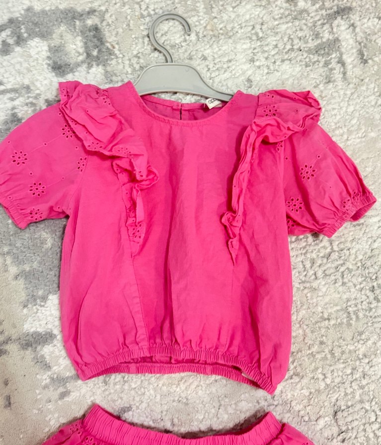 Pembe Fırfırlı Nakışlı Kız Bebek Takım - Görsel 5