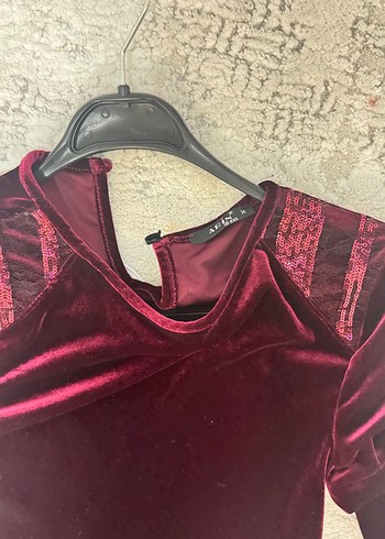 Bordo Süet Uzun Kollu Uzun Elbise - Görsel 3