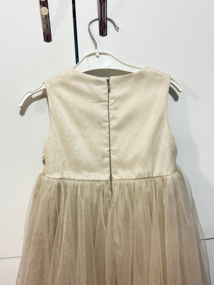 Kız Çocuk Bej Nakışlı Klasik Elbise - Görsel 3