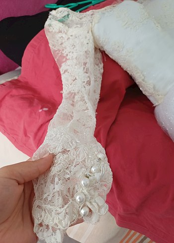 Diğer Dantel Kollu Straplez Prenses Gelinlik