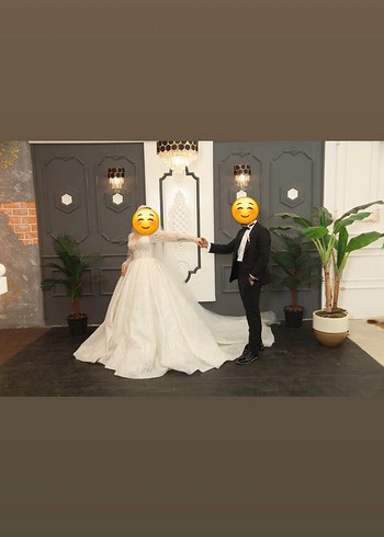 38 Beden beyaz Renk Modern Klasik V Yaka Prenses Gelinlik