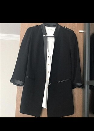 Blazer deri detaylı ceket 