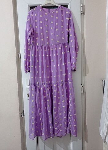 Lila Papatyalı Elbise