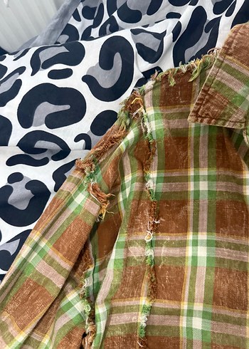 Düğmeli Kahverengi Ekose Bohem Kadın Gömlek - Görsel 3