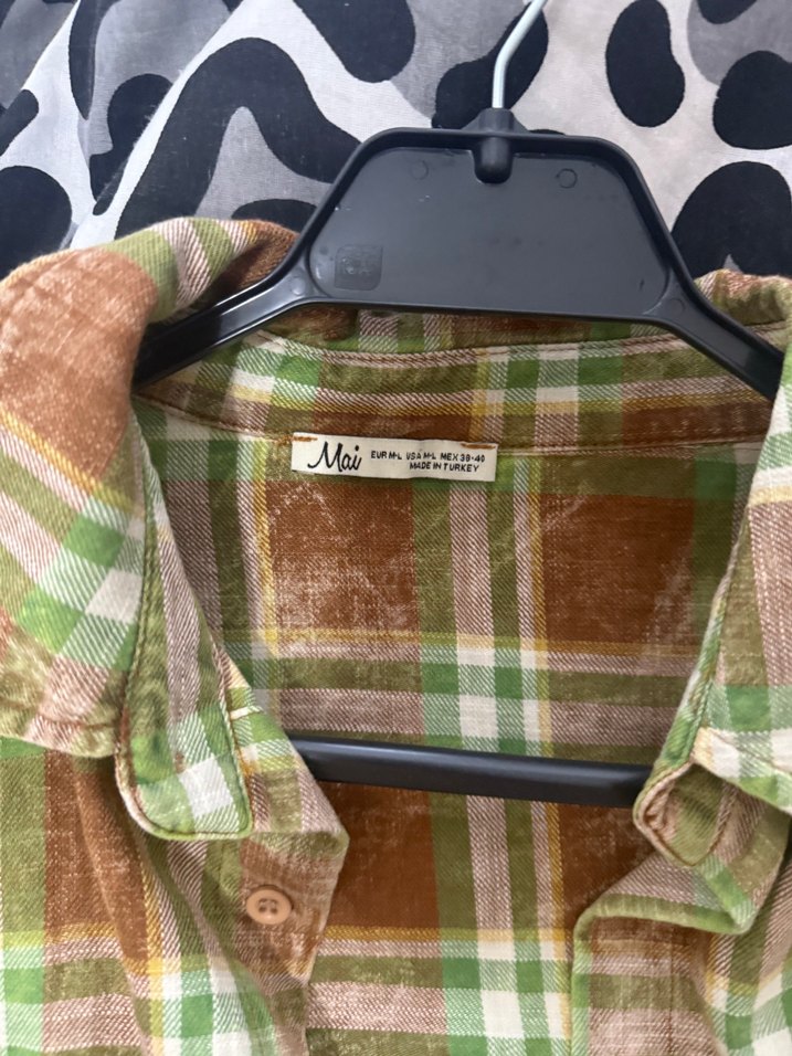 Düğmeli Kahverengi Ekose Bohem Kadın Gömlek - Görsel 2