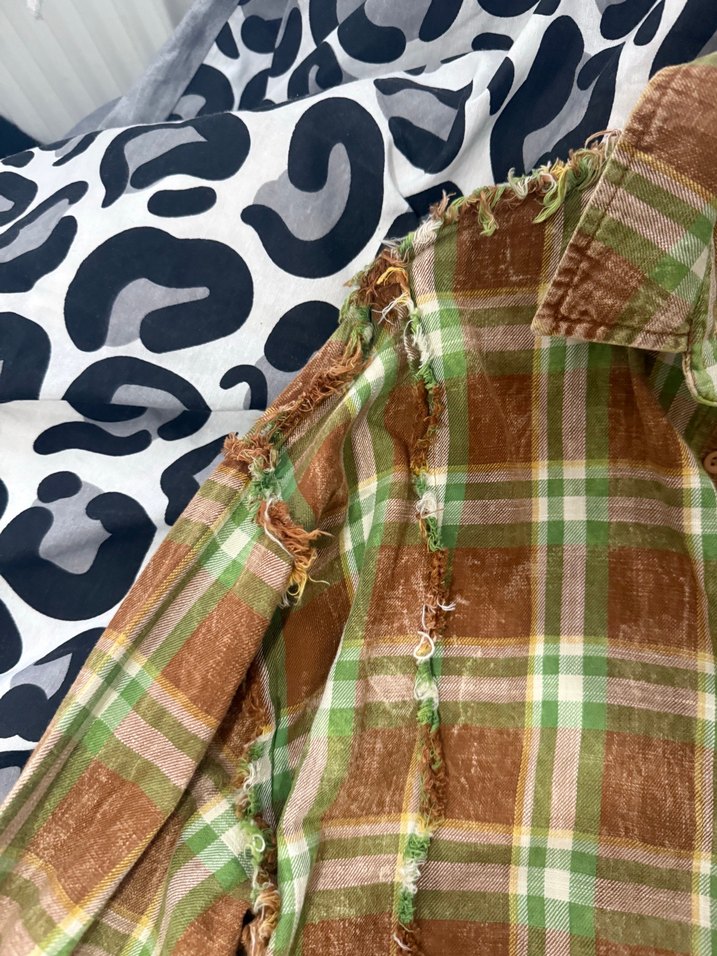 Düğmeli Kahverengi Ekose Bohem Kadın Gömlek - Görsel 3