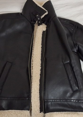Kürklü Siyah Deri Kadın Ceket - Görsel 7
