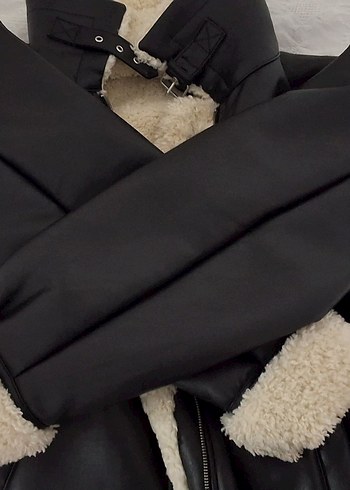 Kürklü Siyah Deri Kadın Ceket - Görsel 2