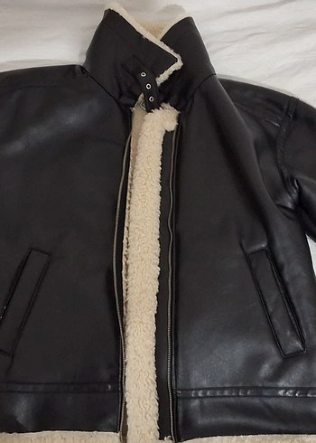 Kürklü Siyah Deri Kadın Ceket - Görsel 9