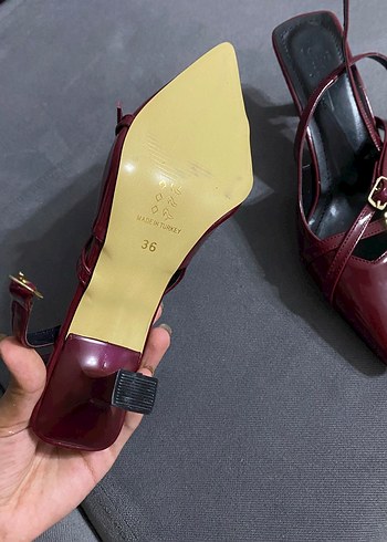 Mango Bordo Deri Tokalı Stiletto Kadın Ayakkabı