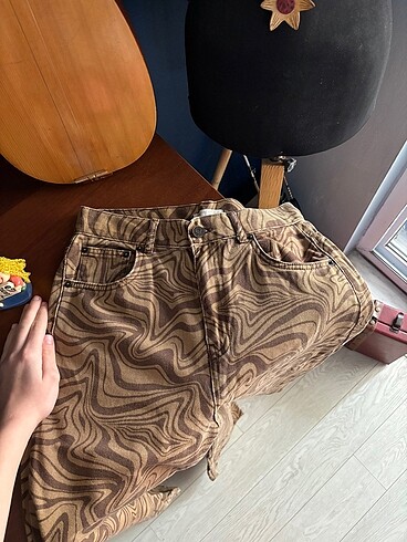 Pull and bear desenli kahverengi pantolon
