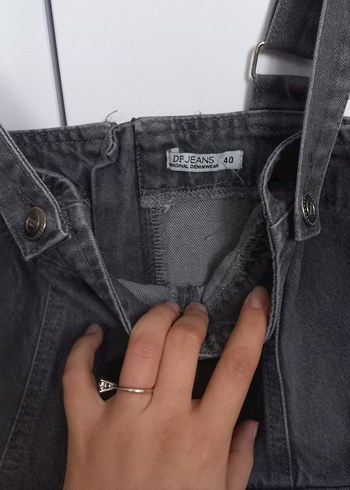 Gri Kot Midi Askılı Kemerli Kadın elbise - Görsel 5