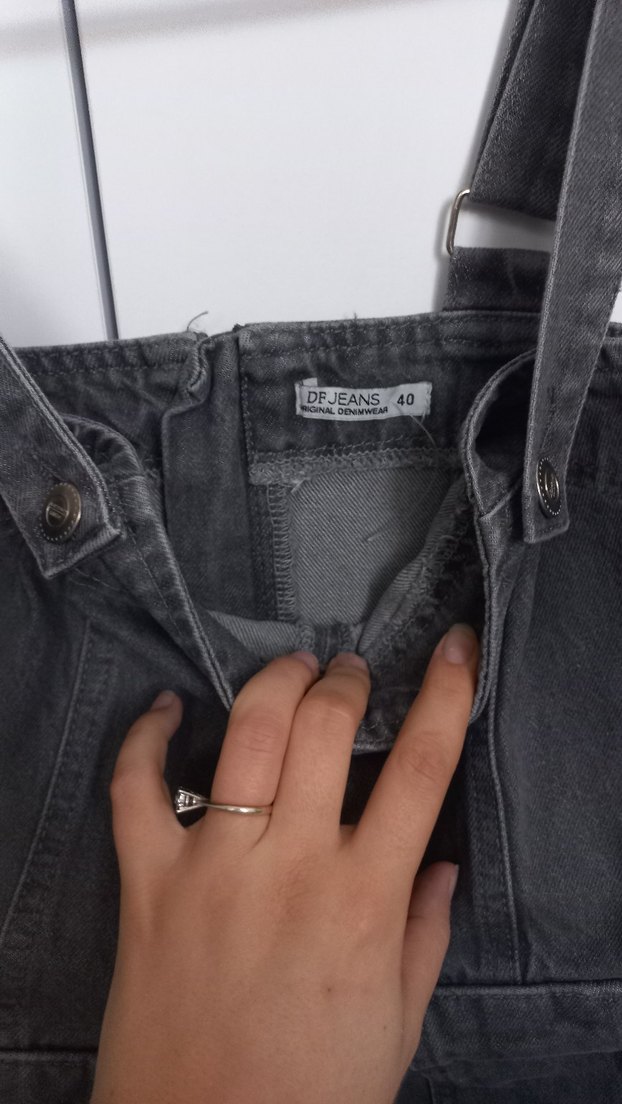 Gri Kot Midi Askılı Kemerli Kadın elbise - Görsel 5