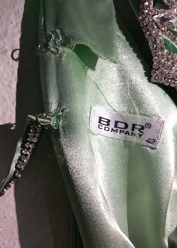 Turkuaz Drapeli V Yaka Uzun Abiye Elbise - Görsel 5