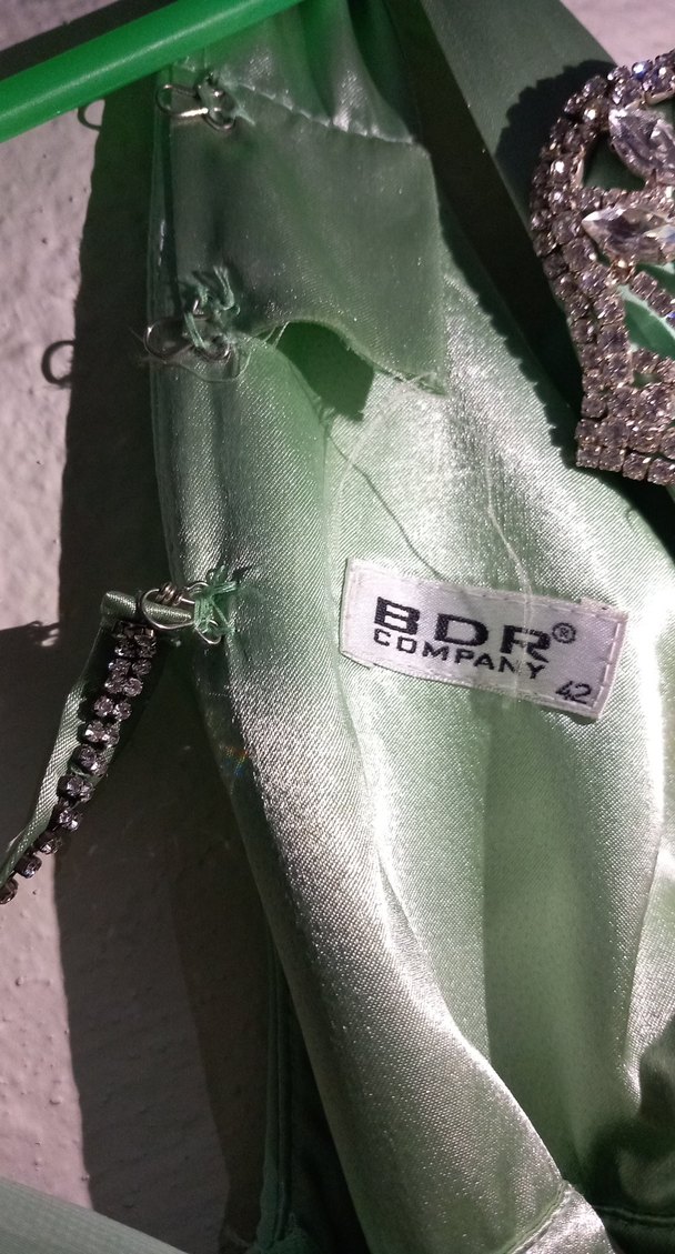 Turkuaz Drapeli V Yaka Uzun Abiye Elbise - Görsel 5