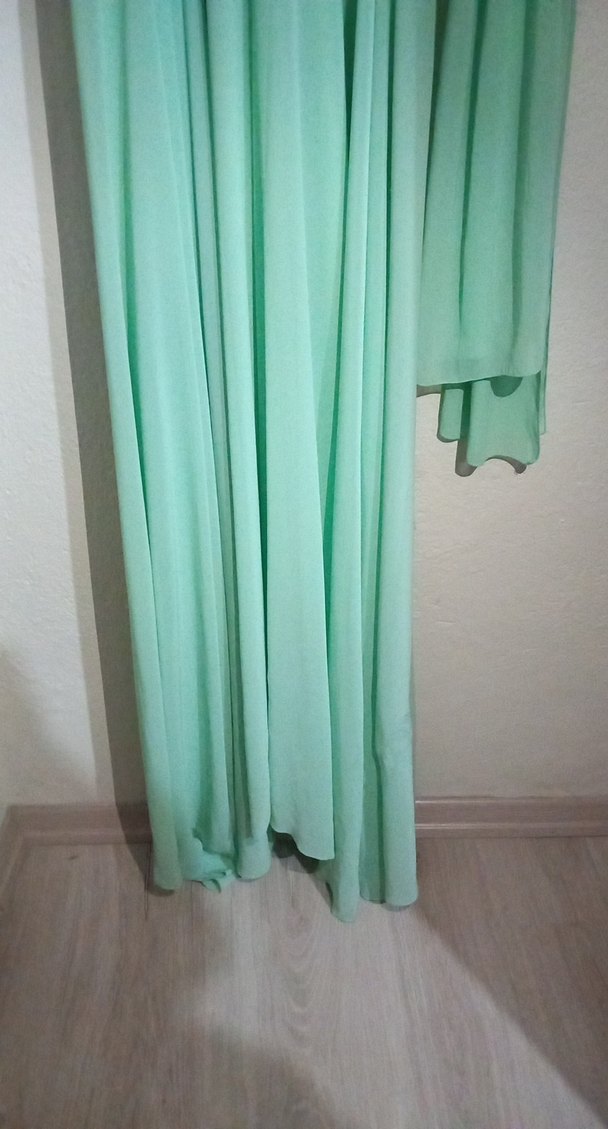 Turkuaz Drapeli V Yaka Uzun Abiye Elbise - Görsel 4