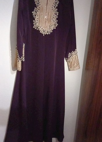 Uzun Kollu Mor Nakışlı Kadın Elbise - Görsel 6