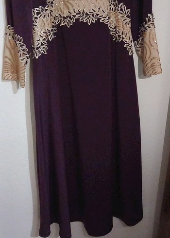 Uzun Kollu Mor Nakışlı Kadın Elbise - Görsel 3