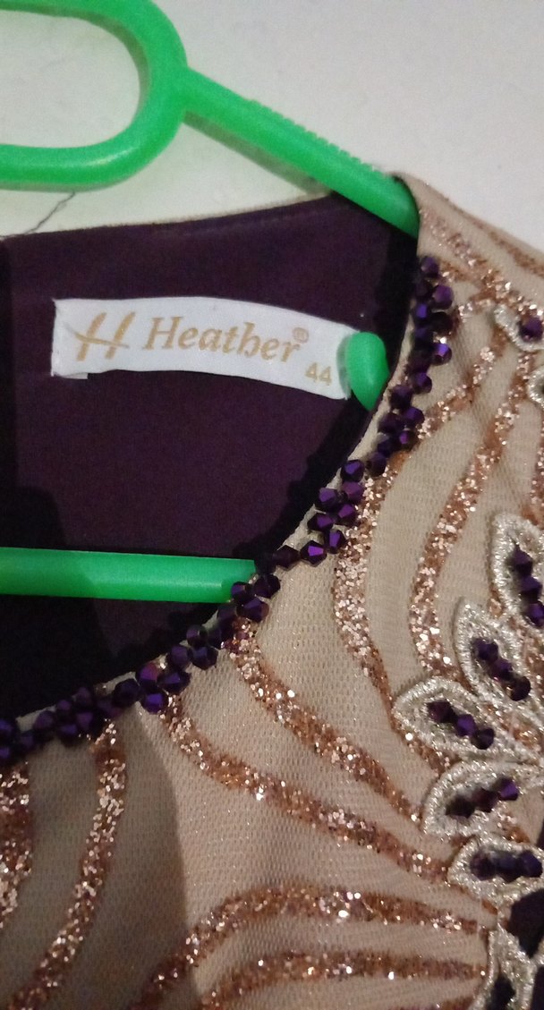 Uzun Kollu Mor Nakışlı Kadın Elbise - Görsel 4