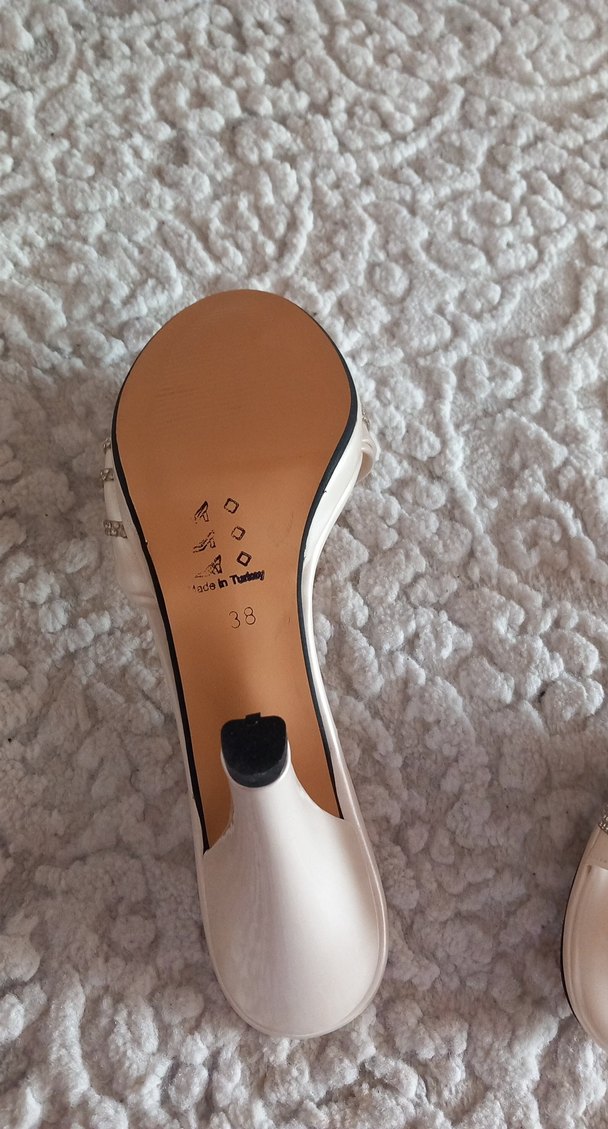 Beyaz Saten Taşlı Stiletto Kadın Terlik - Görsel 3