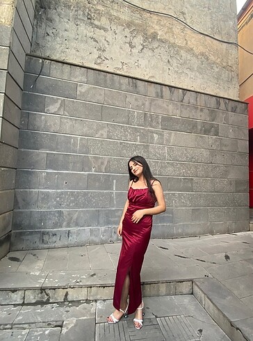 m Beden Bordo elbise