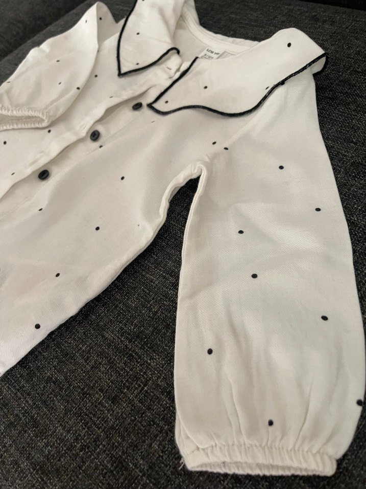 Puantiye Desenli Beyaz Kız Gömlek - Görsel 2