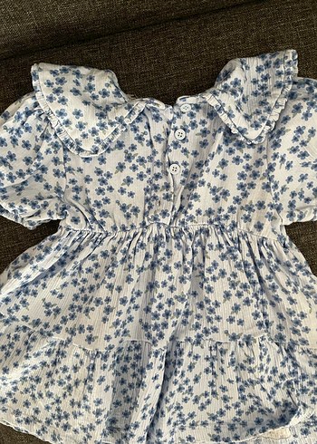 Kız Çocuk Nakışlı Keten Fırfırlı Elbise - Görsel 3