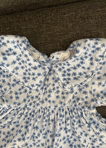 Kız Çocuk Nakışlı Keten Fırfırlı Elbise - Görsel 4